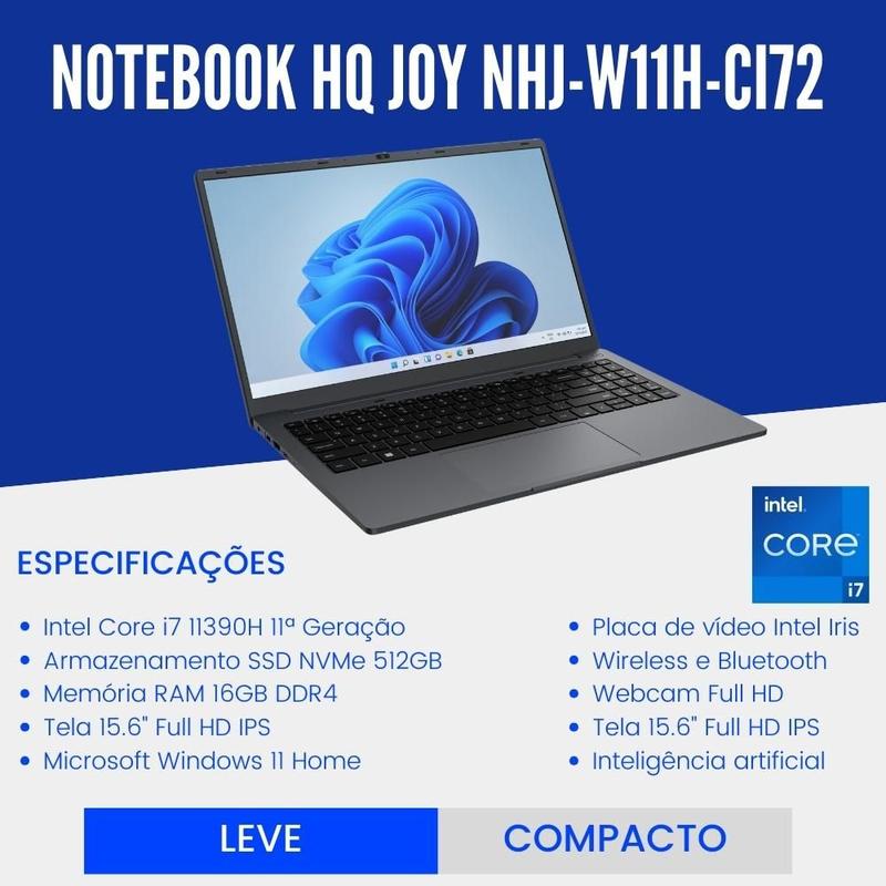Notebook HQ Joy, Intel Core i7 11390H, 16GB DDR4, SSD 512GB NVMe